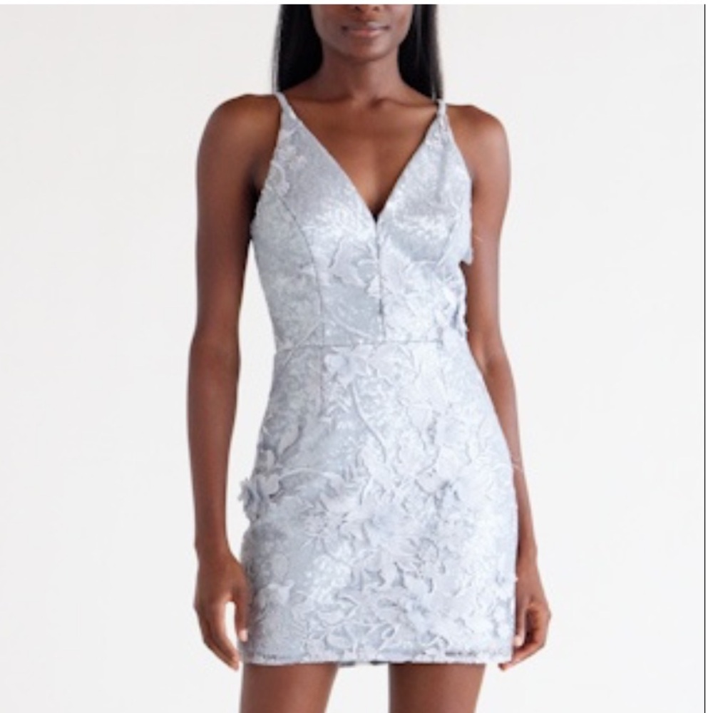 Dress the Population Tatum mini dress - blue sequin and 3-D floral NWT